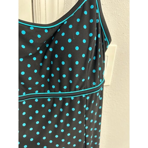 Robby Len Womens Polka Dot Swim Dress Black Teal Size 12 Beach Vacation - Picture 4 of 13